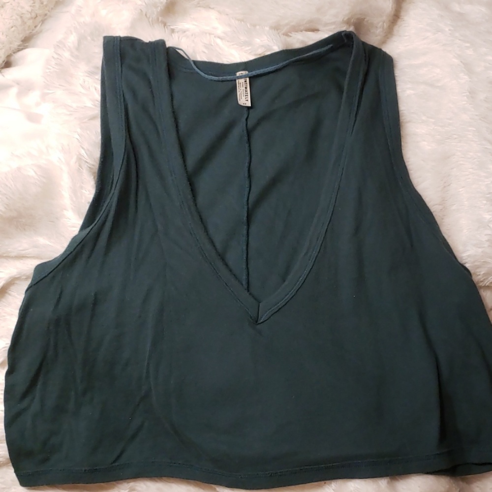 Free People: Forest Green Deep-V Knit Crop